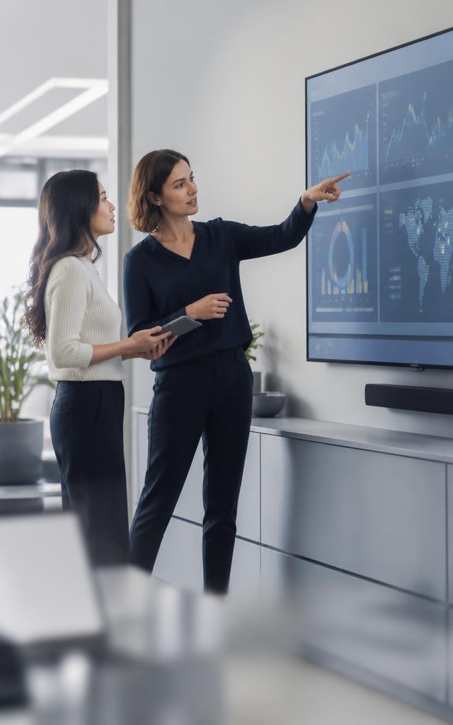 Two colleagues checking a service dashboard to confirm the service can keep running