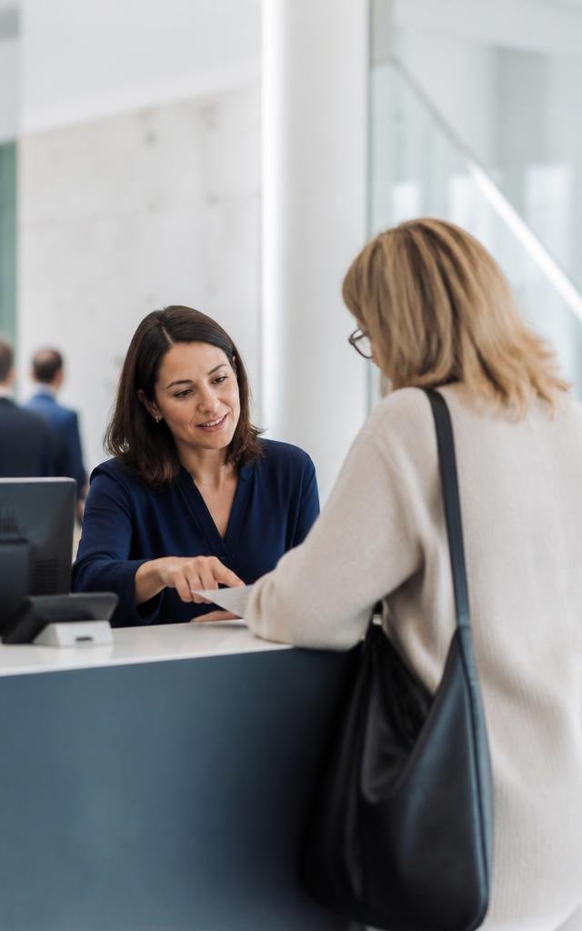 A front-of-house officer handling a resident request on a normal working day